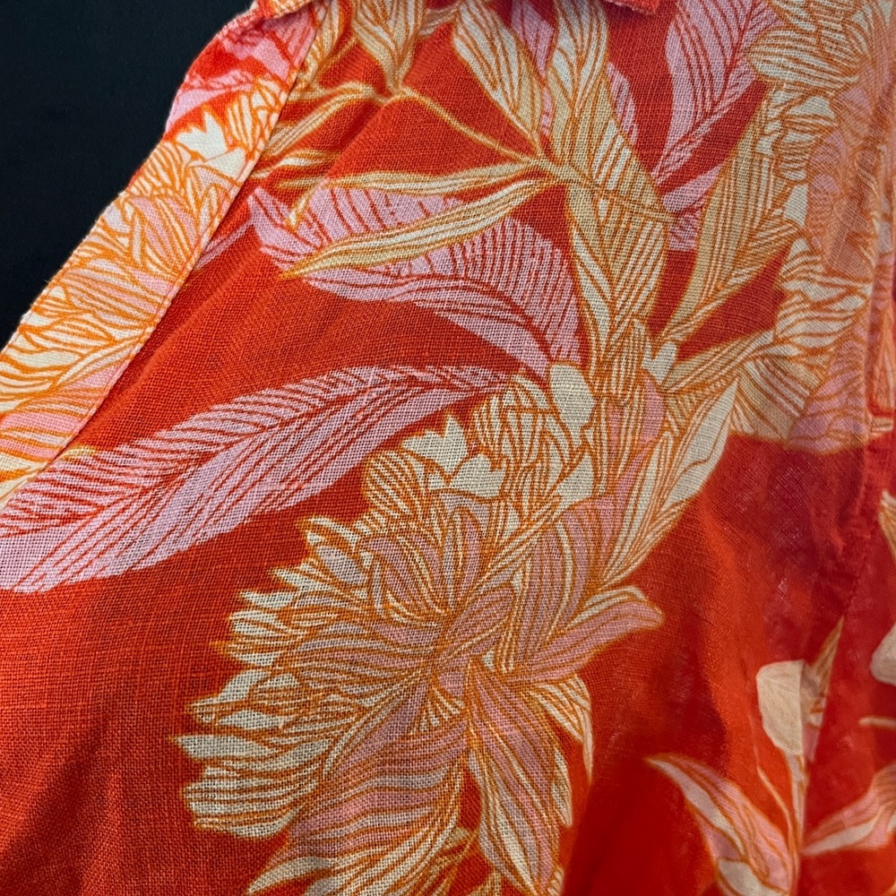Cynthia Rowley 100% Linen Orange Floral Button-Down Shirt Women’s 2X Excellent - Picture 4 of 9